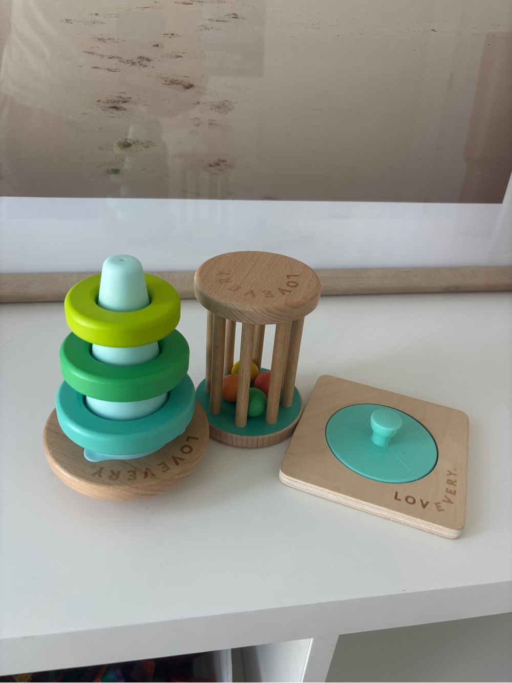 Wooden Stacking & Activity Toy Set in Teal and Green